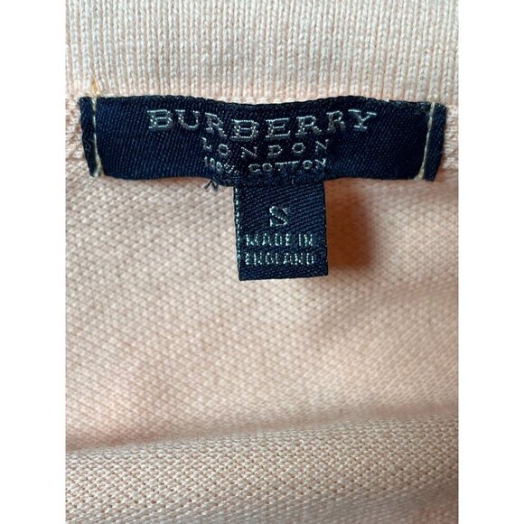 Burberry London Pima Cotton Polo Coral Pink Plaid Collar Made in England Luxury - Picture 6 of 8